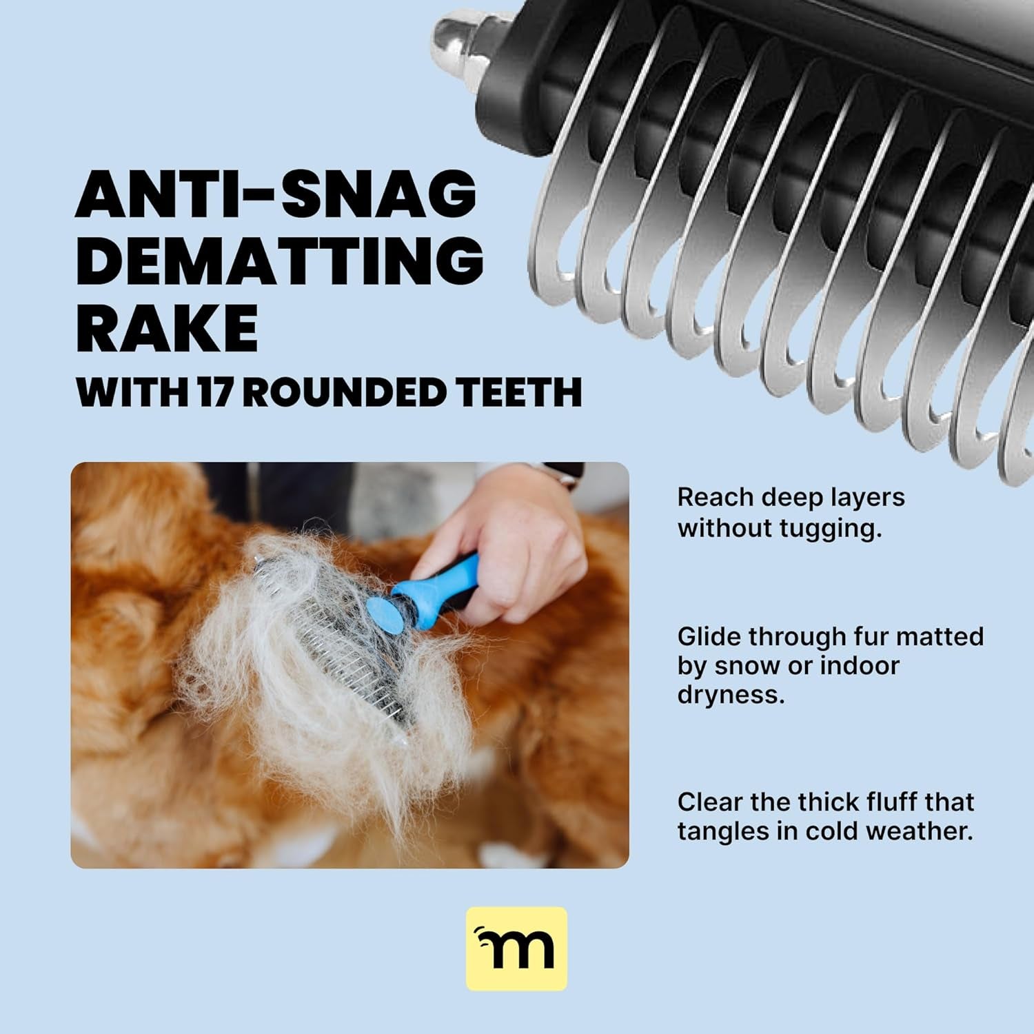 Dog Brush - Large, Black - 2-In-1 Undercoat Rake & Dematting Rake - Shedding Brush & Deshedding Tool for Medium to Large Double-Coated Dogs & Cats