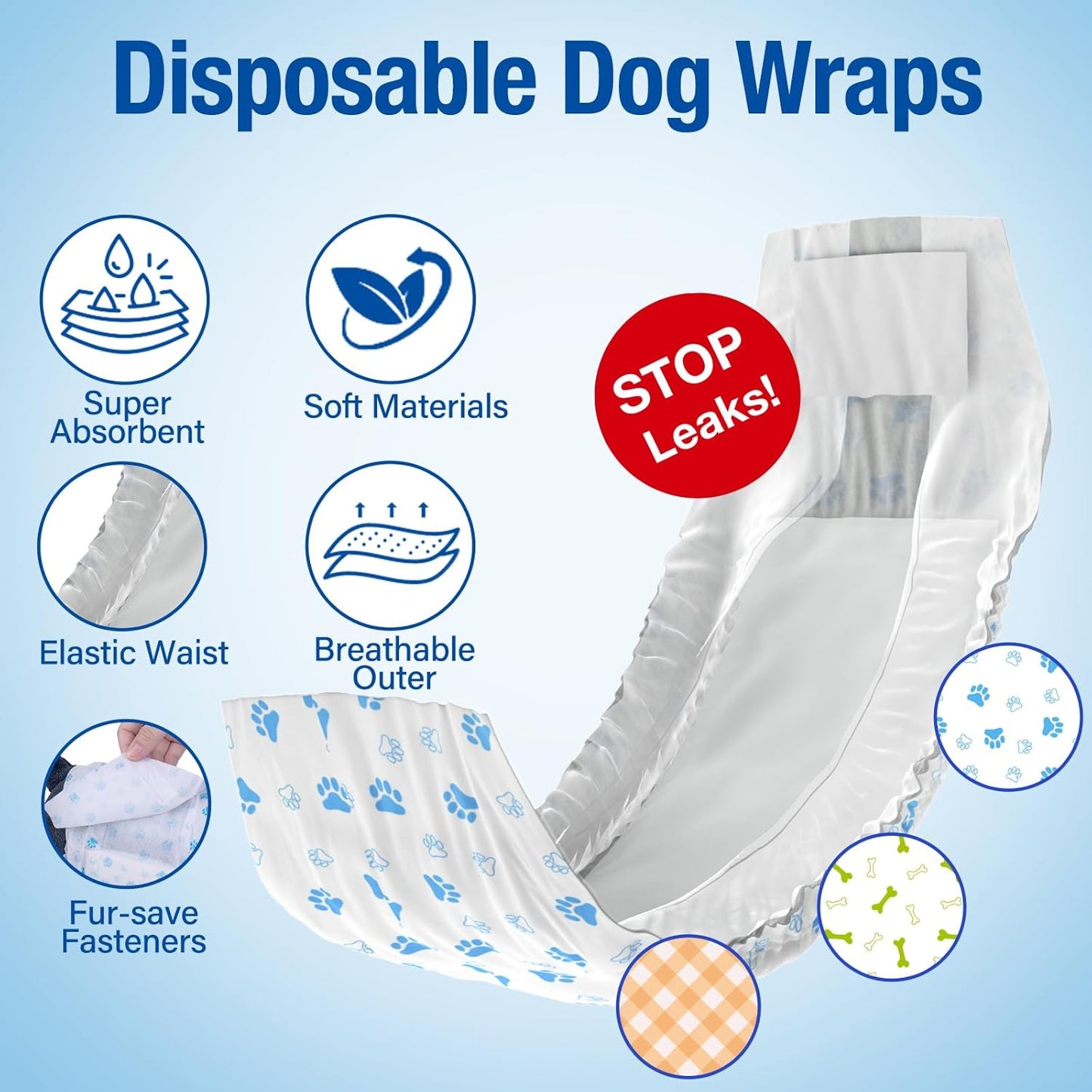 Disposable Male Dog Wraps - Dog Diapers for Male Dogs, Puppy Diapers 12Pcs Small