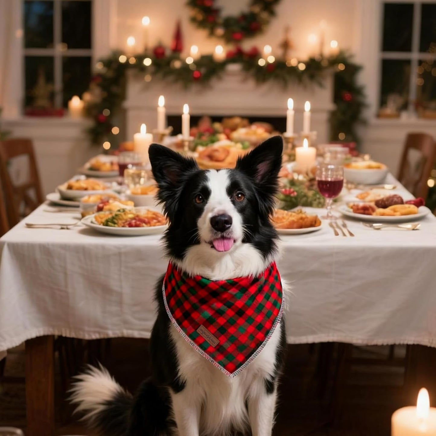 Dog Bandana, Christmas Plaid 1PC Washable Square Dog Scarfs for Small Medium Large Dogs Adjustable Dogs Bib Scarfs for Girl or Boy Dogs