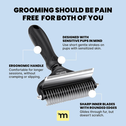 Dog Brush - Large, Black - 2-In-1 Undercoat Rake & Dematting Rake - Shedding Brush & Deshedding Tool for Medium to Large Double-Coated Dogs & Cats