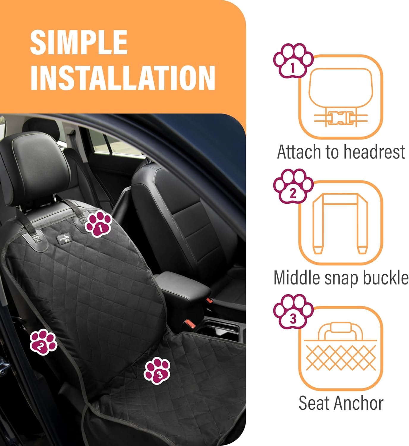Dog Car Seat Cover, Waterproof Front Seat Protector for SUV Truck Sedan, Pet Safety Travel Comfort System with Universal Fit, Grey