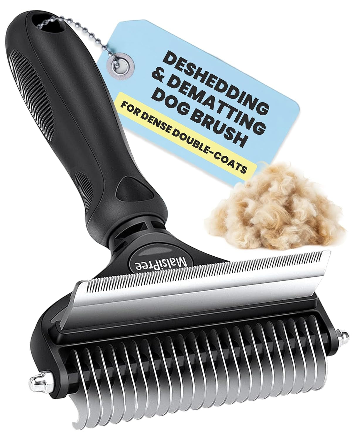 Dog Brush - Large, Black - 2-In-1 Undercoat Rake & Dematting Rake - Shedding Brush & Deshedding Tool for Medium to Large Double-Coated Dogs & Cats