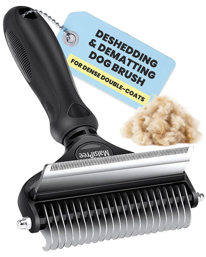 Dog Brush - Large, Black - 2-In-1 Undercoat Rake & Dematting Rake - Shedding Brush & Deshedding Tool for Medium to Large Double-Coated Dogs & Cats