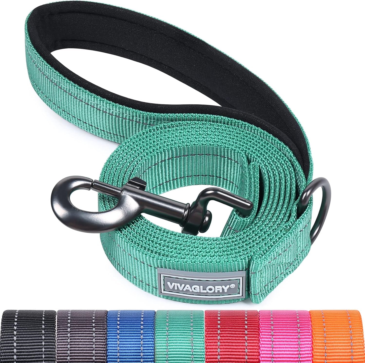 Dog Leash Dailyx Pet Leash with Soft Padded Handle for Training & Walking, Heavy Duty & Double Layer Nylon for Pet Puppy Collar, 5Ft X 1In, Green
