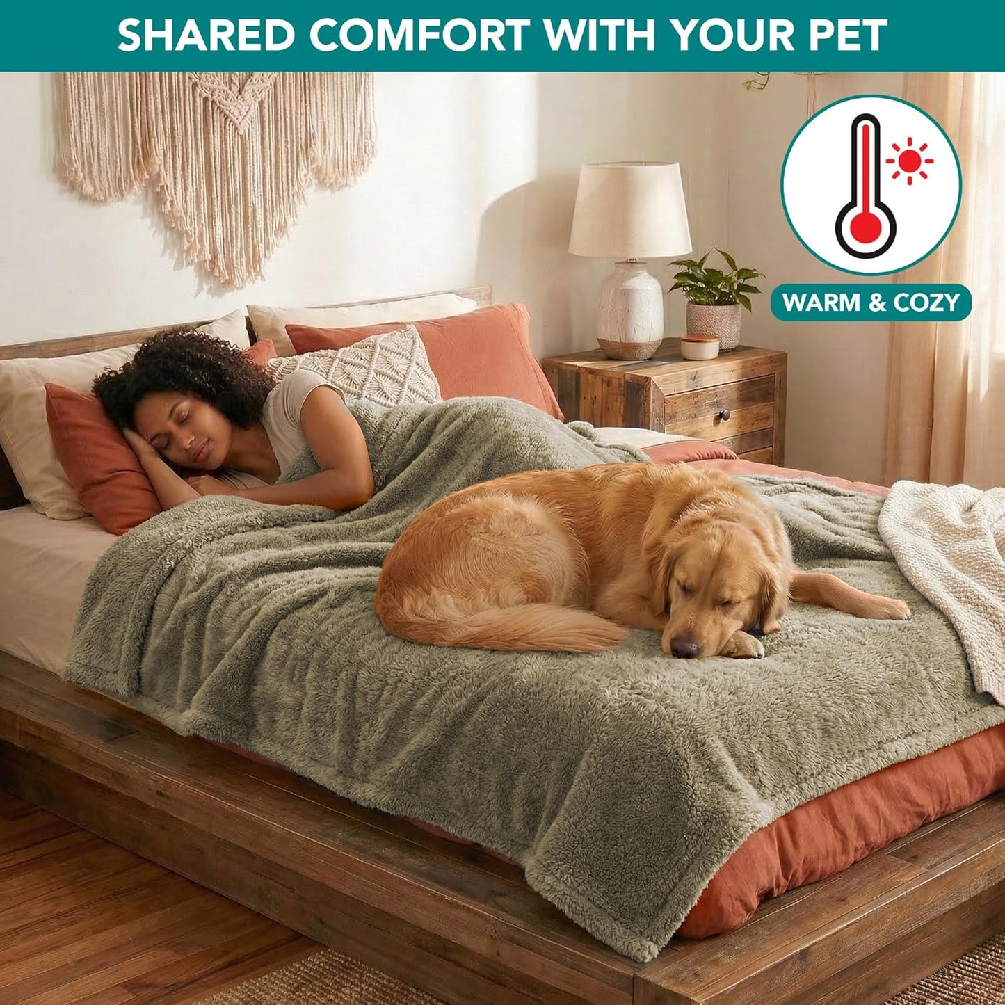 Fluffy Waterproof Dog Blanket for Bed Large Dogs, Soft Warm Pet Sherpa Throw Pee Proof Couch Cover, Reversible Cat Blanket Sofa Crate Kennel Protector, Washable Mat (Taupe Camel, 60X80)