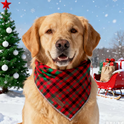 Dog Bandana, Christmas Plaid 1PC Washable Square Dog Scarfs for Small Medium Large Dogs Adjustable Dogs Bib Scarfs for Girl or Boy Dogs