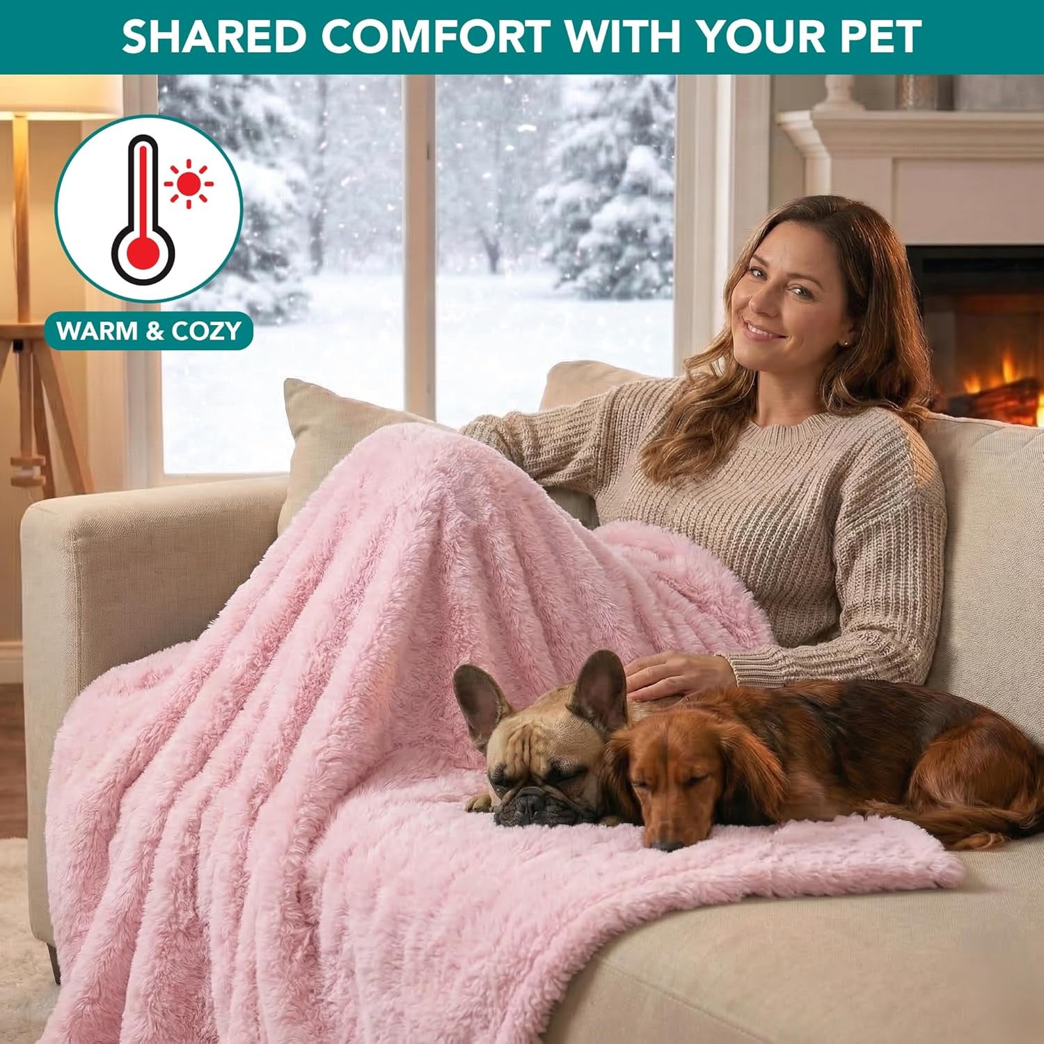 Fluffy Waterproof Dog Blanket for Small Medium Dogs, Soft Warm Pet Sherpa Throw Pee Proof Couch Cover, Reversible Cat Puppy Bed Blanket Sofa Protector, Plush Washable Pad (Pink Blush, 24X32)