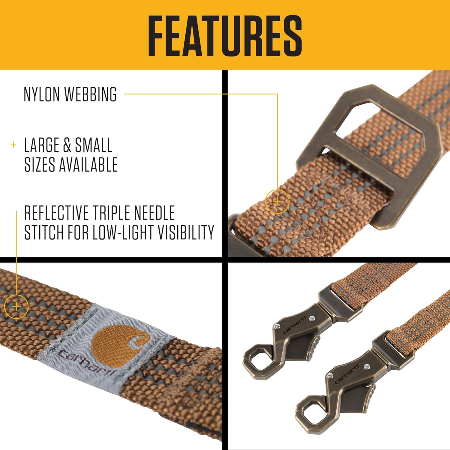 Pet Durable Nylon Webbing Leashes for Dogs, Reflective Stitching for Visibility,  Brown (Nylon Webbing), Large