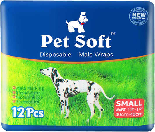 Disposable Male Dog Wraps - Dog Diapers for Male Dogs, Puppy Diapers 12Pcs Small