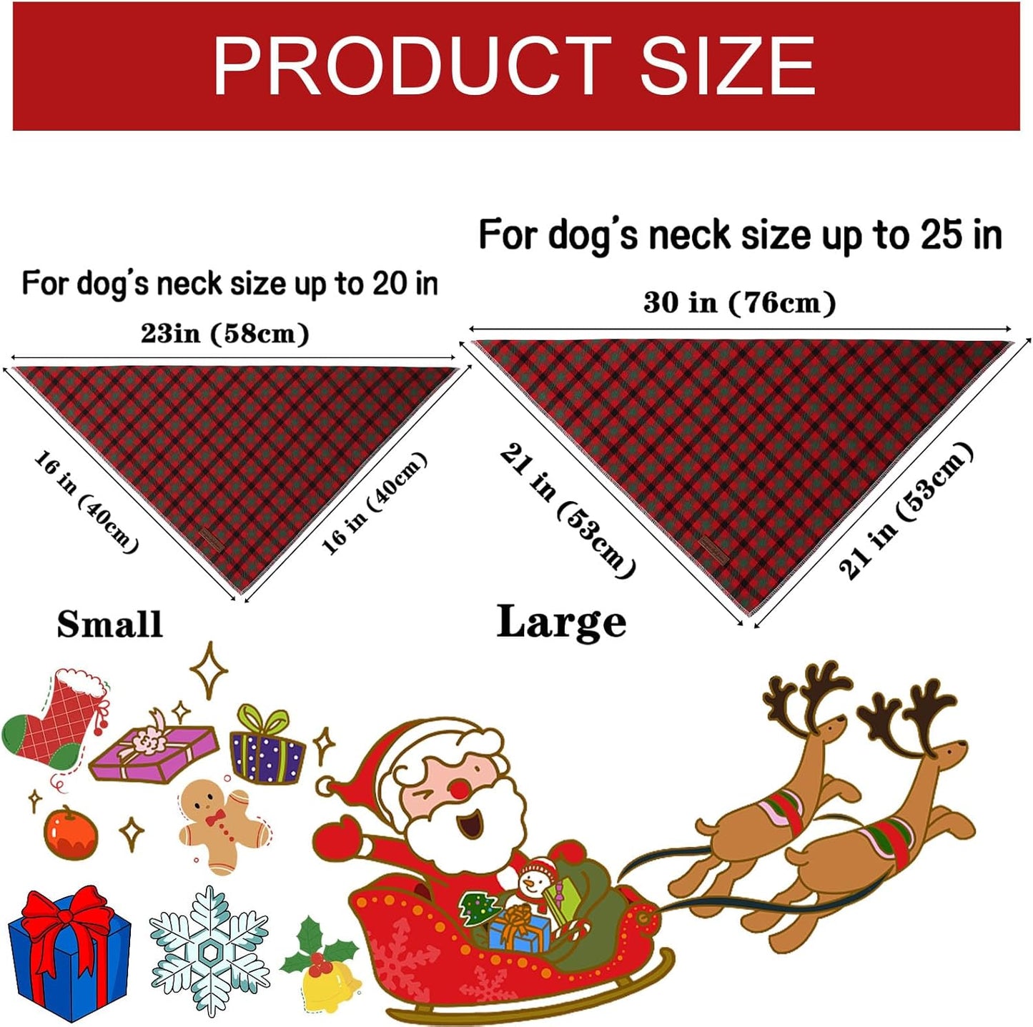 Dog Bandana, Christmas Plaid 1PC Washable Square Dog Scarfs for Small Medium Large Dogs Adjustable Dogs Bib Scarfs for Girl or Boy Dogs
