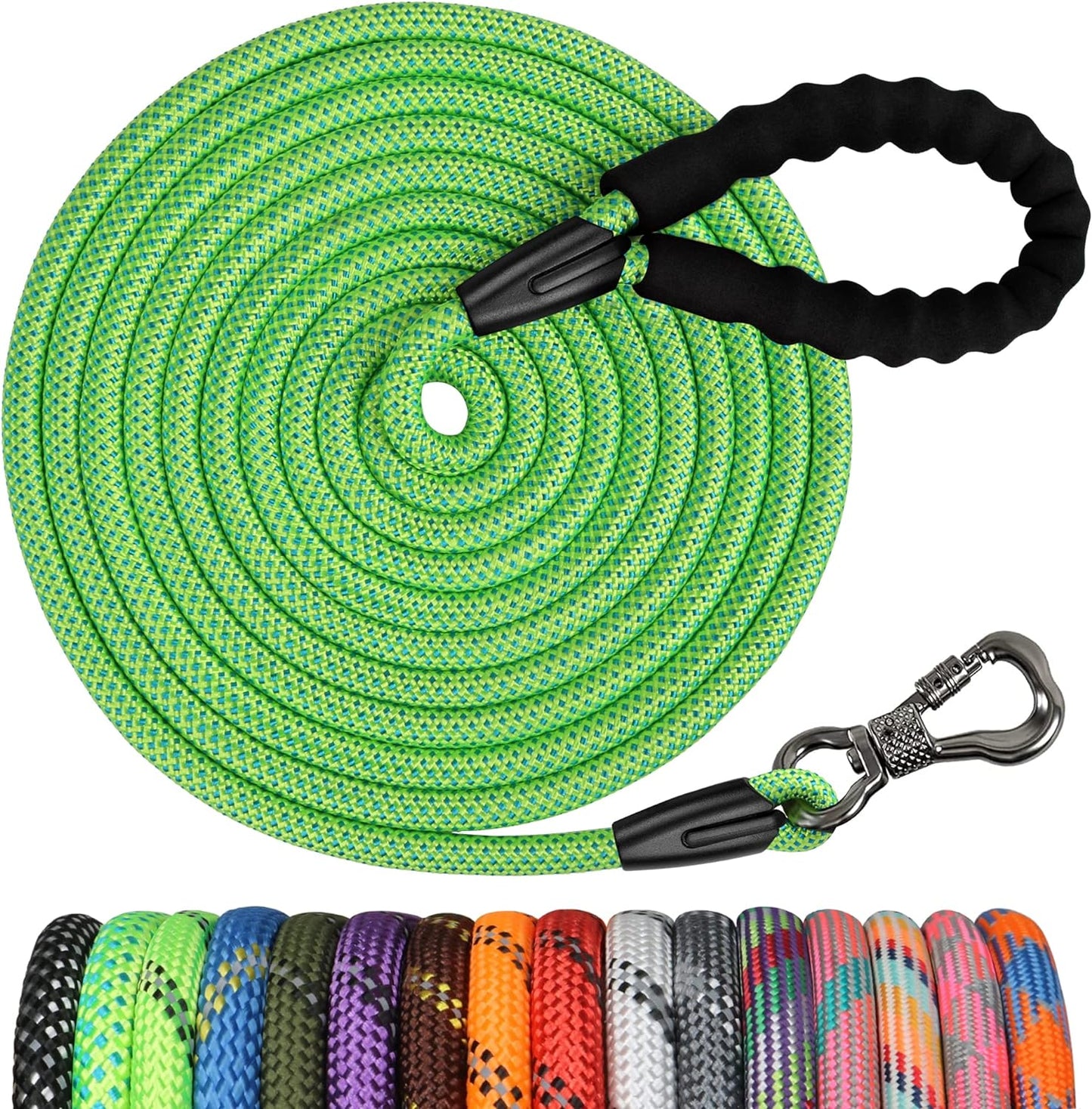 Heavy Duty Dog Leash - 30FT Reflective with Swivel Lockable Hook and Comfortable Padded Handle, Ideal for Walking, Hunting, Camping, Backyard - Suitable for Small, Medium, and Large Dogs