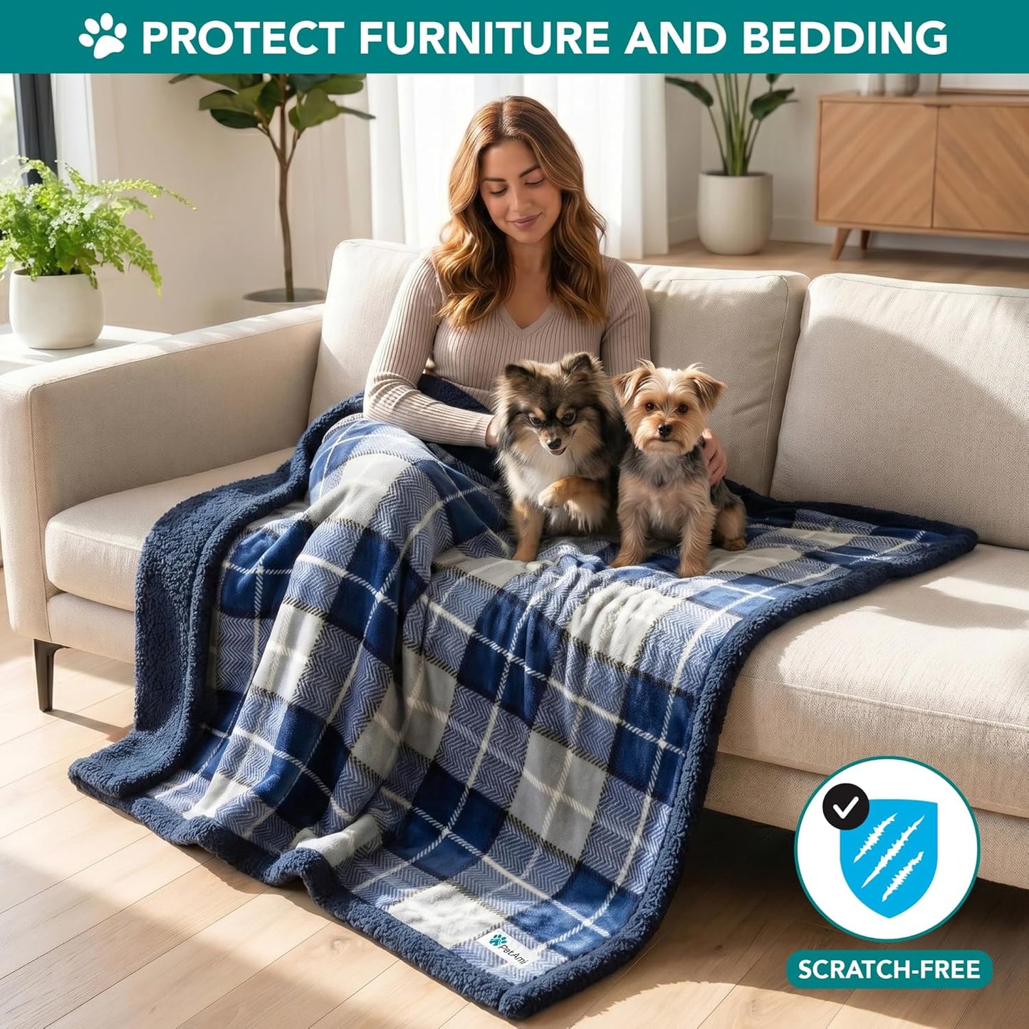 Dog Blanket for Medium Large Dogs, Pet Bed Blanket Cat Puppy Kitten, Fleece Furniture Couch Cover Protector Sofa Car, Soft Sherpa Dog Throw Plush Reversible Washable, 40X60 Plaid Navy Blue
