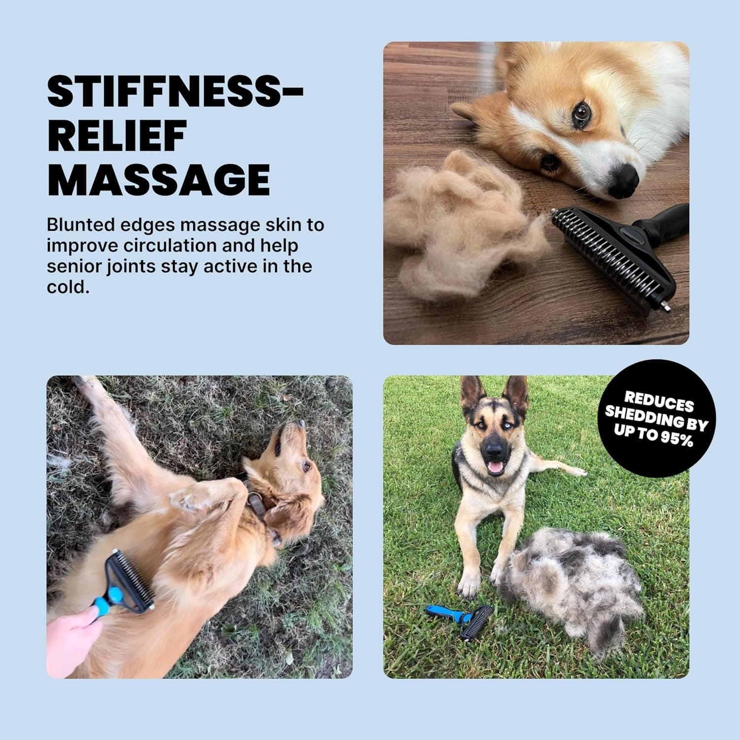 Dog Brush - Large, Black - 2-In-1 Undercoat Rake & Dematting Rake - Shedding Brush & Deshedding Tool for Medium to Large Double-Coated Dogs & Cats