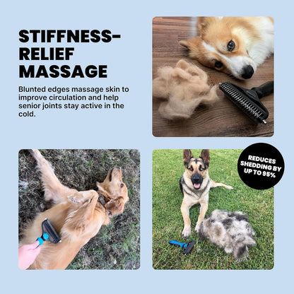 Dog Brush - Large, Black - 2-In-1 Undercoat Rake & Dematting Rake - Shedding Brush & Deshedding Tool for Medium to Large Double-Coated Dogs & Cats