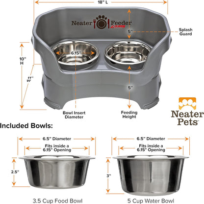 Neater Feeder Deluxe Mess Proof Dog Bowls Elevated for Medium Dogs 19-40 Lbs, Made in USA, No Spill Raised Dog Food Bowl Stand Feeding Station, Food and Water Bowl Set, Gunmetal
