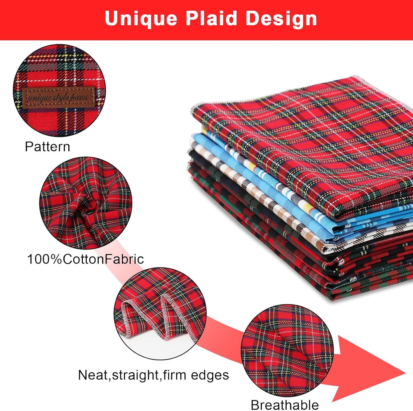 Dog Bandana, Christmas Plaid 1PC Washable Square Dog Scarfs for Small Medium Large Dogs Adjustable Dogs Bib Scarfs for Girl or Boy Dogs