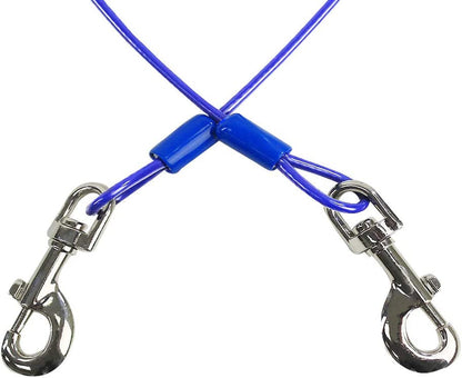 Dog Tie Out Cable 25 Feet - Heavy Duty Dog Lead up to 60 Pounds - Reflective & Rust-Free with Quick Release Swivel Clips & 360° Rotating Clasp - Tangle-Free Dogs Runner for Yard (Blue, Single)