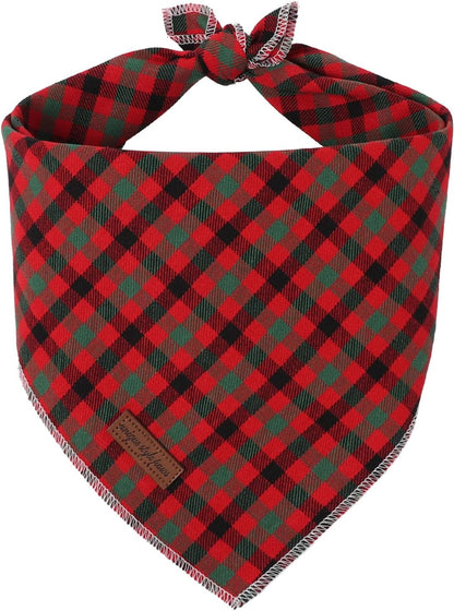 Dog Bandana, Christmas Plaid 1PC Washable Square Dog Scarfs for Small Medium Large Dogs Adjustable Dogs Bib Scarfs for Girl or Boy Dogs