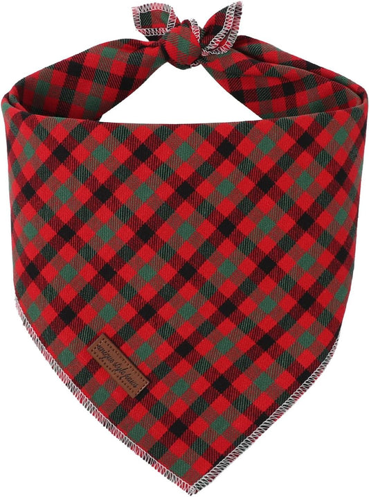 Dog Bandana, Christmas Plaid 1PC Washable Square Dog Scarfs for Small Medium Large Dogs Adjustable Dogs Bib Scarfs for Girl or Boy Dogs