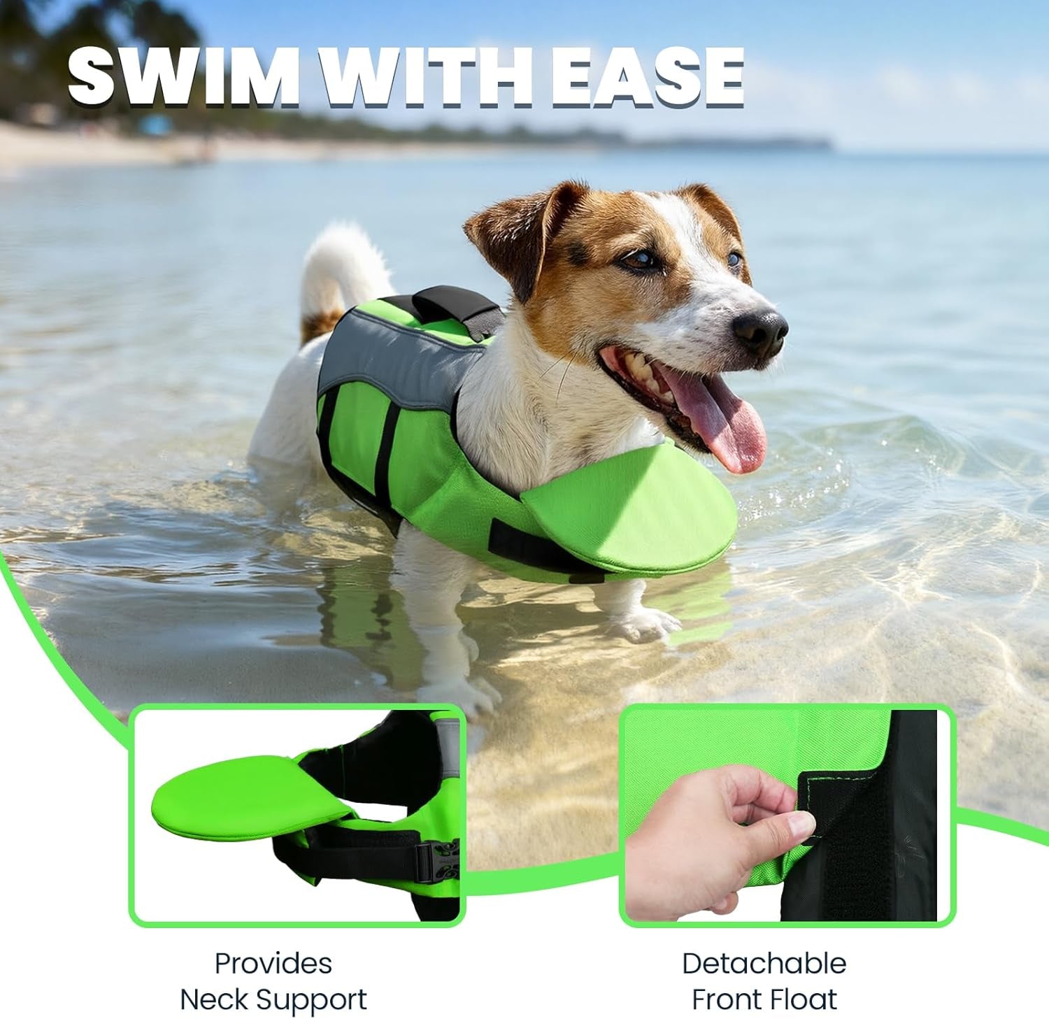 Front Float Dog Life Vest, Dog Life Jacket for Swimming & Boating, Swimming Vest with Chin Float & Handle, Ripstop & Buoyancy for Puppy Doggy, S, Bright Green